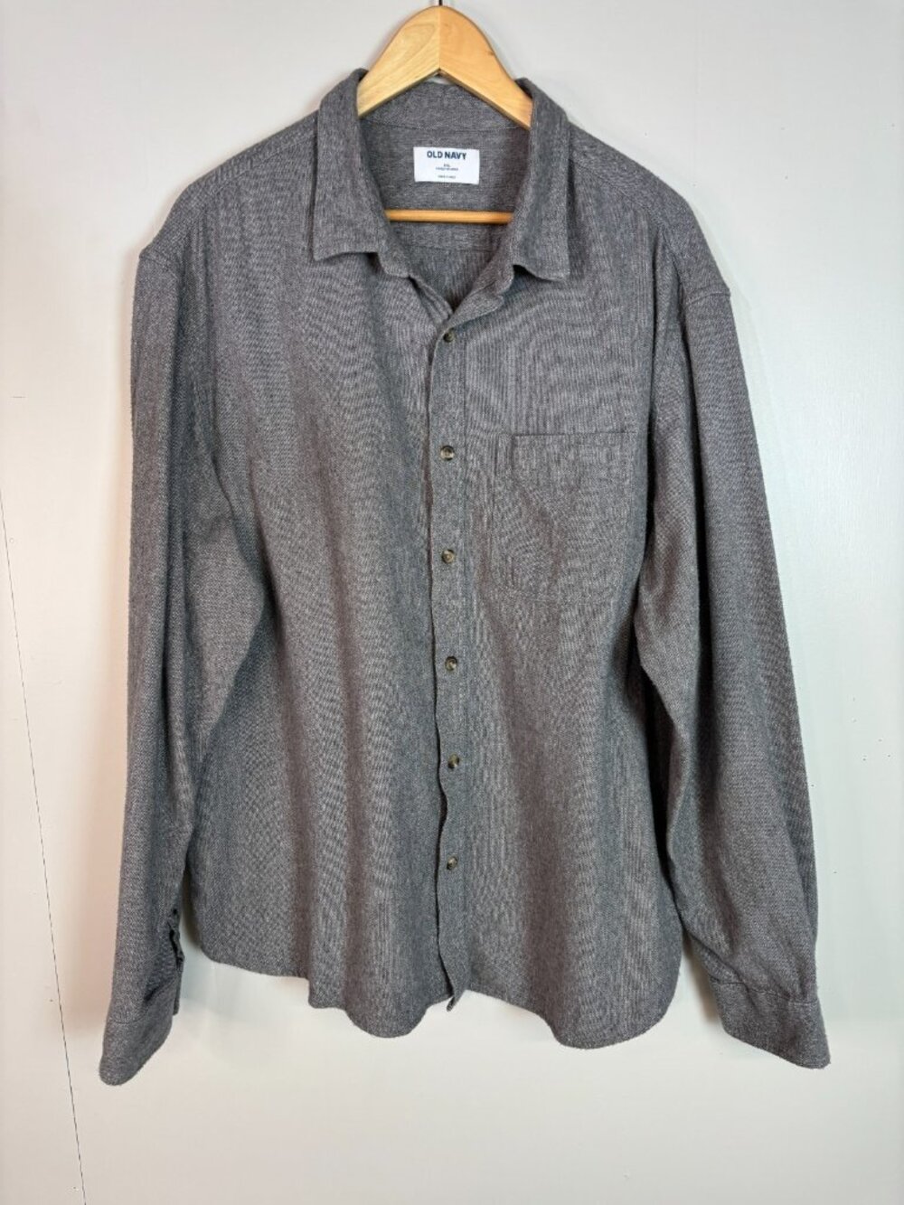 Old Navy Flannel Shirt XXL Gray Button-Front Double-Brushed Cotton Men's